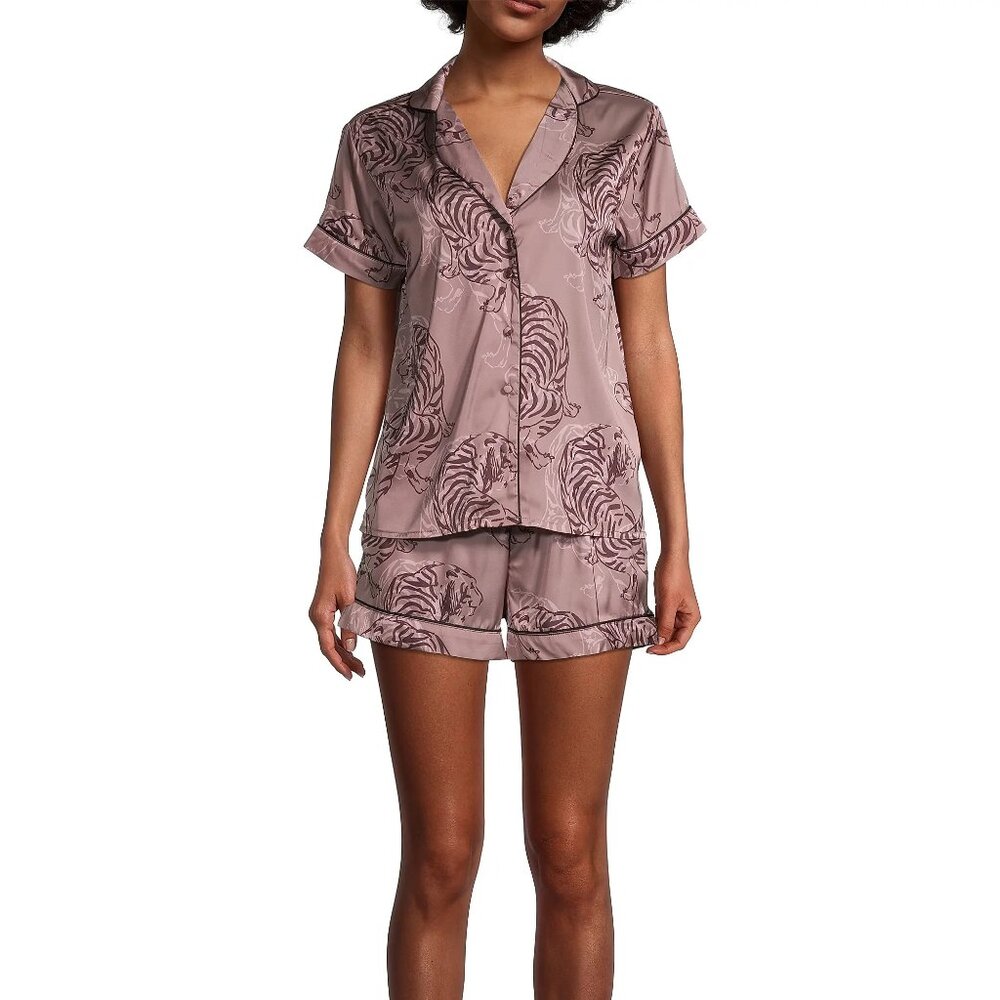 Averie Two-Piece Tiger Sketch Shorts Pajama Set [Small]